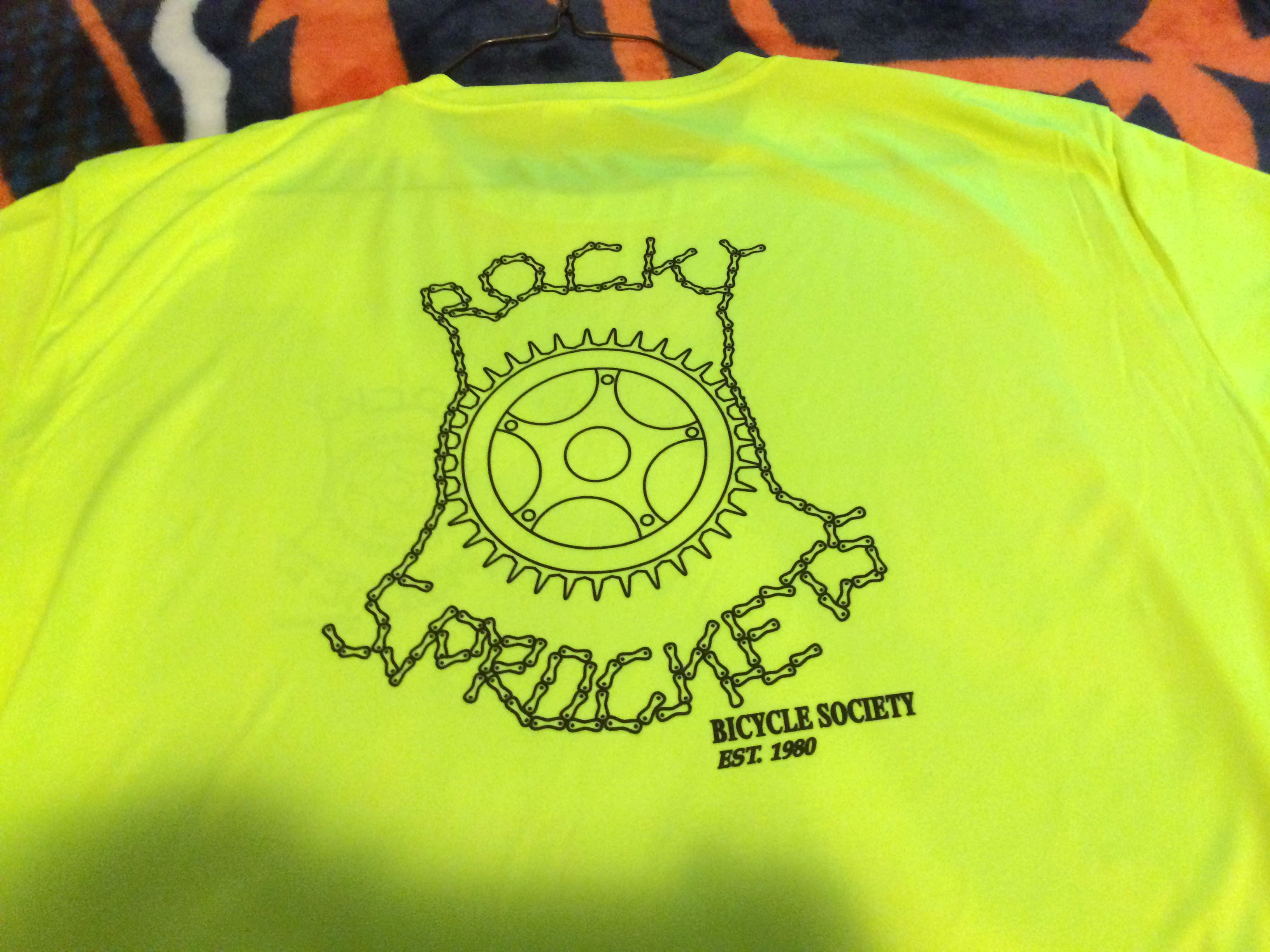 2014 re-printed/created Rocky Sprockets Tee-shirt (Neon Yellow) [Rear view]